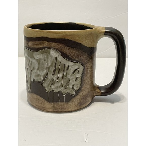 Mara of Mexico Brown Stoneware Coffee Mug Tea Cup Buffalo Cow Bravery Strength - Picture 4 of 6